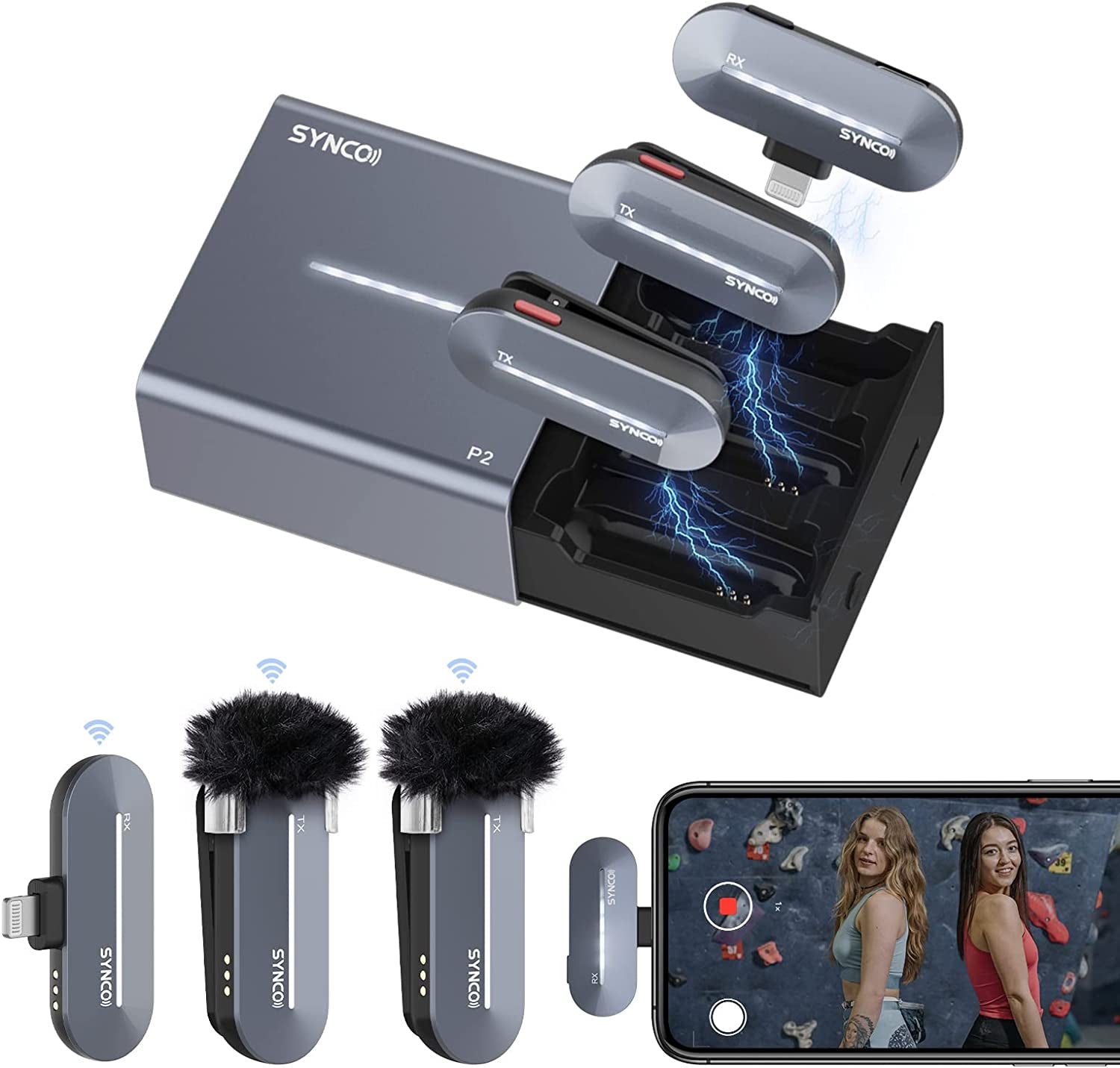 SYNCO Wireless Lavalier Microphone for Iphone, P2L 2.4Ghz Dual Mic Noise Reduction Plug Play with Charging Case Clip Mic for Lightning Smartphone Youtube TIK Tok Vlog, Wireless-Lavalier-Microphone  SYNCO   