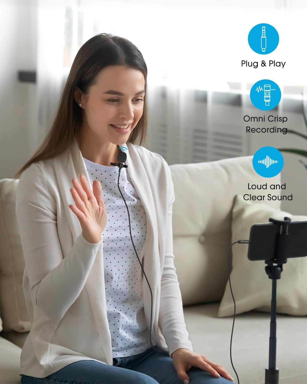 Pop Voice Lapel Microphone Lavalier Mic - Noise Cancelling 16 Feet Lav Mic for Iphone Android & Windows Smartphones, Youtube, Interview, Studio, Video Recording (Single Head Omnidirectional Condenser)  PoP voice   