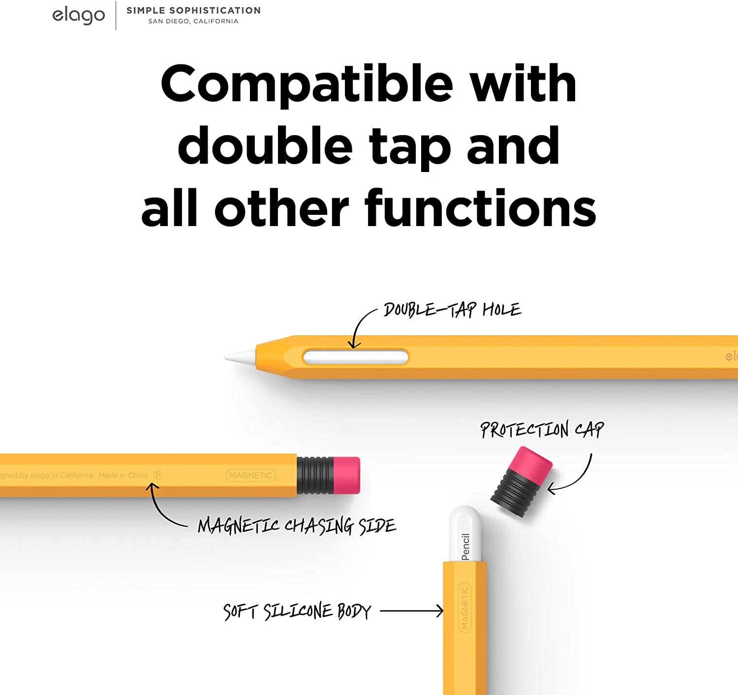 Elago Classic Pencil Case Compatible with Apple Pencil 2Nd Generation Cover Sleeve, Classic Design, Compatible with Magnetic Charging and Double Tap (Must Read Installation Instructions) [Yellow]  elago   