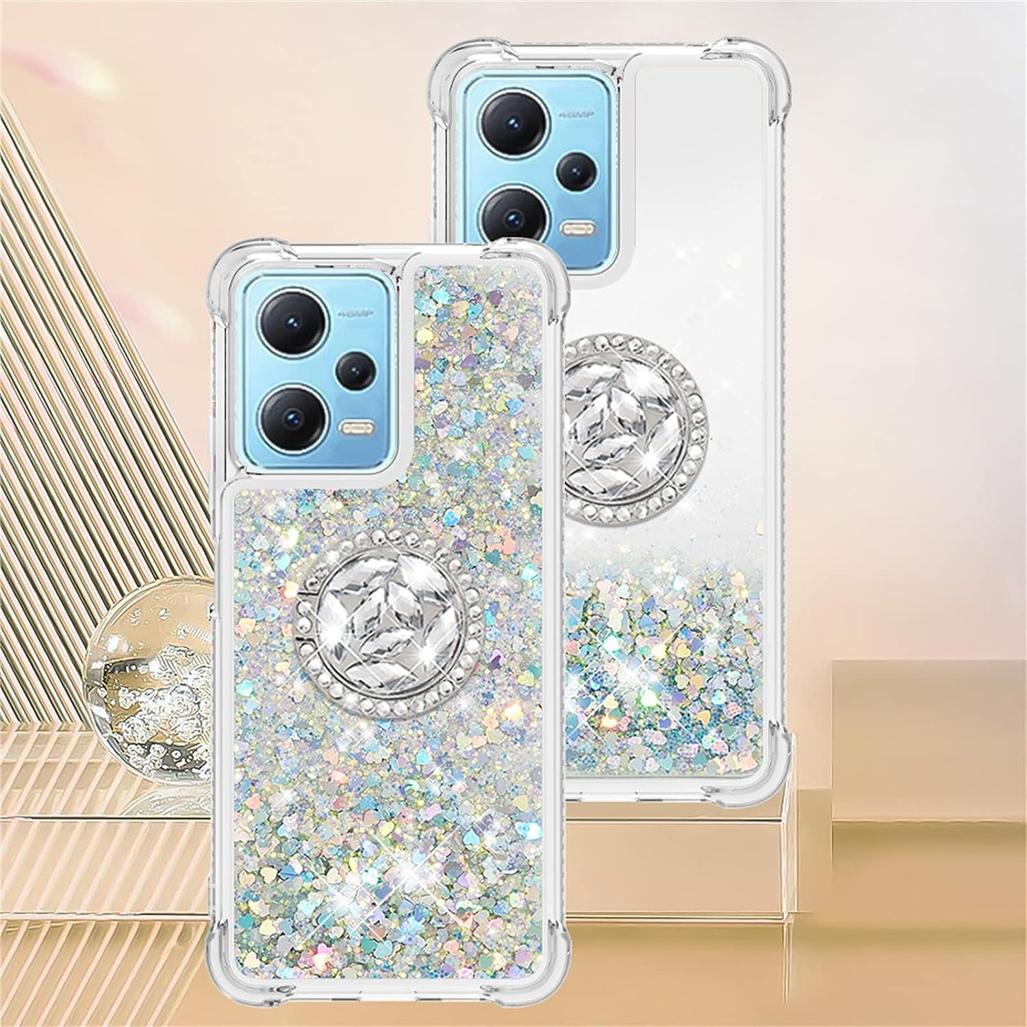 Ccsmall Glitter Clear Sparkly Bling Case for Xiaomi Redmi Note 12 4G, Flowing Liquid Quicksand Cover with Diamond Ring Holder Case for Xiaomi Redmi Note 12 4G LSZ Silver  CCSmall   