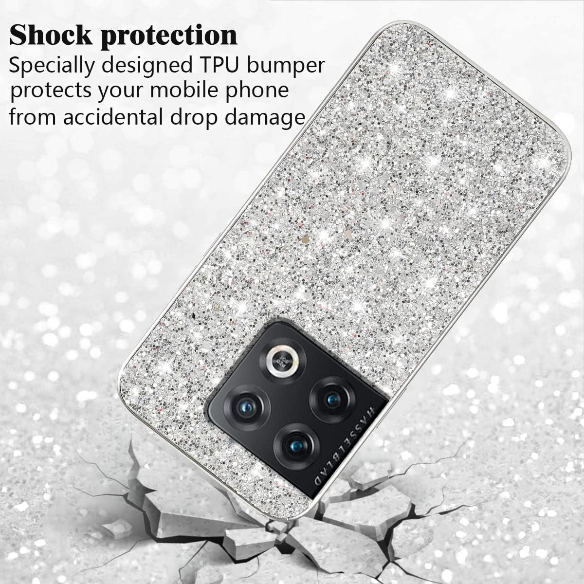 Jancyu Compatible with Oneplus 10 Pro Case, Shockproof Phone Cases for Oneplus 10 Pro Glitter Protective Cover for Women Cute Accessories (Sliver)  Jancyu   