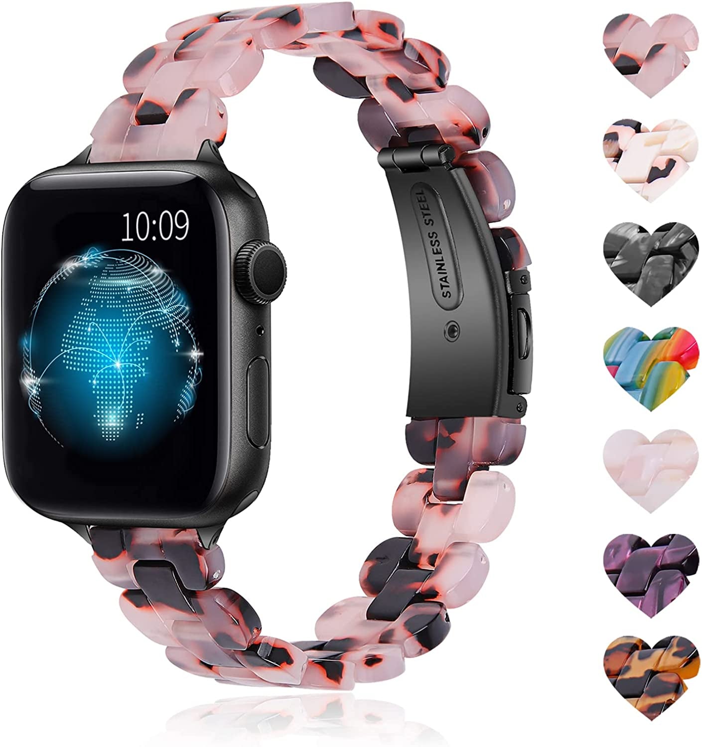 BEIZIYE Resin Bands Compatible with Apple Watch Ultra Band 49Mm 45Mm 44Mm 42Mm 41Mm 40Mm 38Mm Women, Thin Light Slim Resin Strap Bracelet Wristband Is for Iwatch Ultra Series 8 7 6 5 4 3 2 1 SE  BEIZIYE A05 Tortoise Stone Flower 38mm/40mm/41mm 