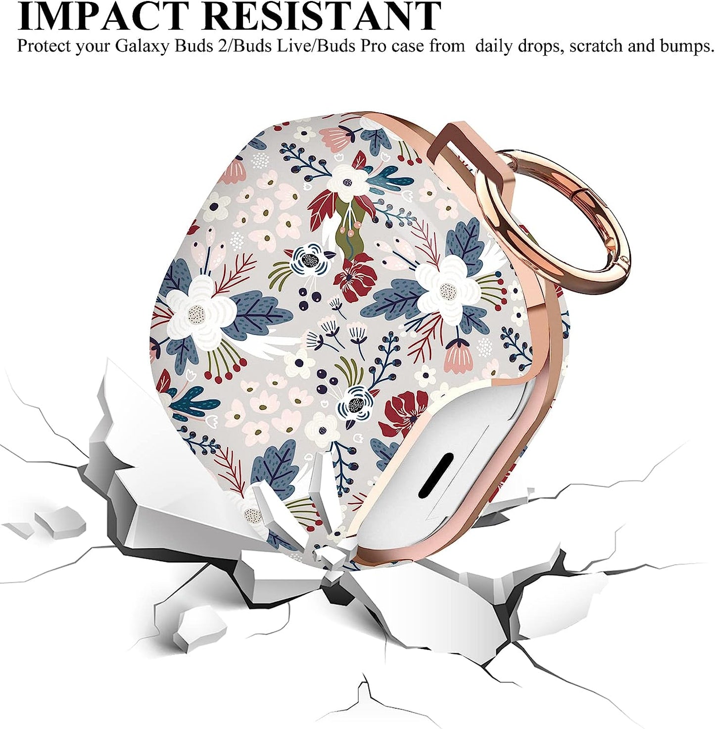 Happypapa Case for Samsung Galaxy Buds2 Pro (2022)/ Galaxy Buds 2 (2021)/ Galaxy Buds Pro (2021)/ Galaxy Buds Live (2020) for Women Girls Kids Men Full Protective Case Cover (Flowers Berries)  Happypapa   