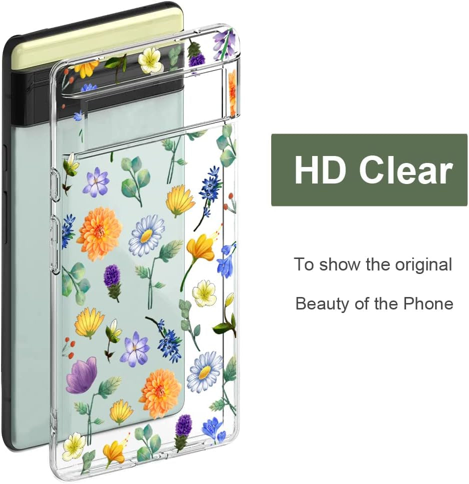 Unov Case Compatible with Pixel 6 Case Clear with Design Soft TPU Shock Absorption Slim Embossed Pattern Protective Back Cover 6.4 Inch (Flower Garden)  Unov   