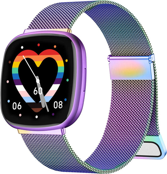 Zedoli Bands Only Compatible with Fitbit Sense 2/Versa 4 and Fitbit Sense/Versa 3 Four Models, Stylish Fashionable Stainless Steel Milanese Metal Loop Wristbands Replacement Bands Women Men, Colorful  Zedoli   