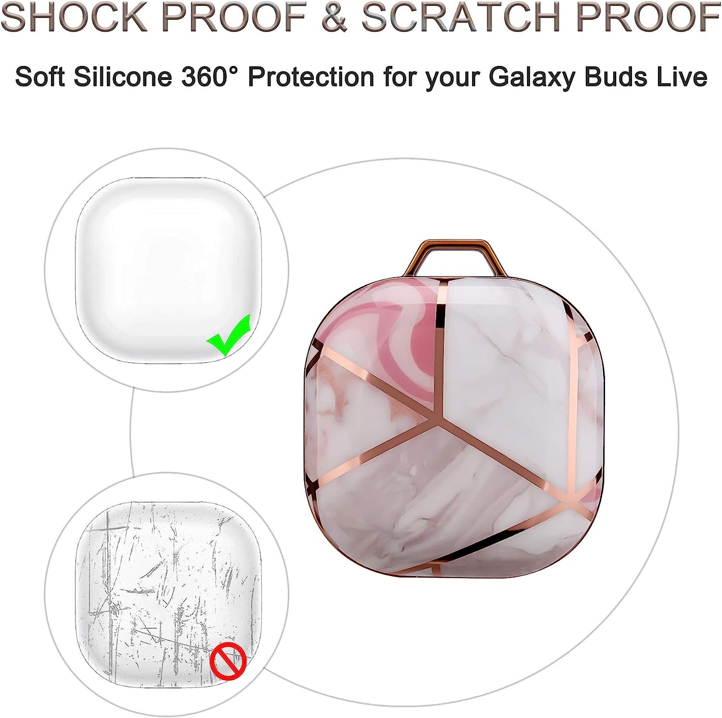 BAISRKE Cute Galaxy Buds Live Case Cover, Shiny Chrome Geometric Marble Case with Keychain Full Protective Shockproof Hard Case Cover for Samsung Galaxy Buds Live/Galaxy Buds Pro - Pink  BAISRKE   