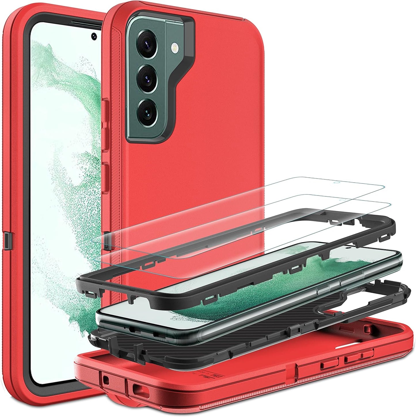 HONG-AMY for S22 plus Case, Samsung Galaxy S22 plus Case with Self Healing Flexible TPU Screen Protector [2 Pack], Full Body Shockproof Heavy Duty Case for Galaxy S22 plus 5G (Aqua Blue/Rose Pink)  HONG-AMY Red/Black  