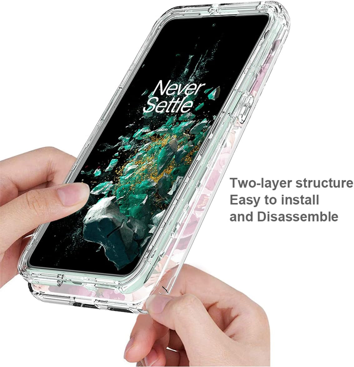 Ueokeird Case for Oneplus 10T 5G/Oneplus Ace Pro Case, CPH2415 Case with Tempered-Glass Screen Protector, Clear Floral Pattern Full Body Protective Phone Cover Cases for Oneplus 10T 5G (Purple Flower)  Ueokeird   