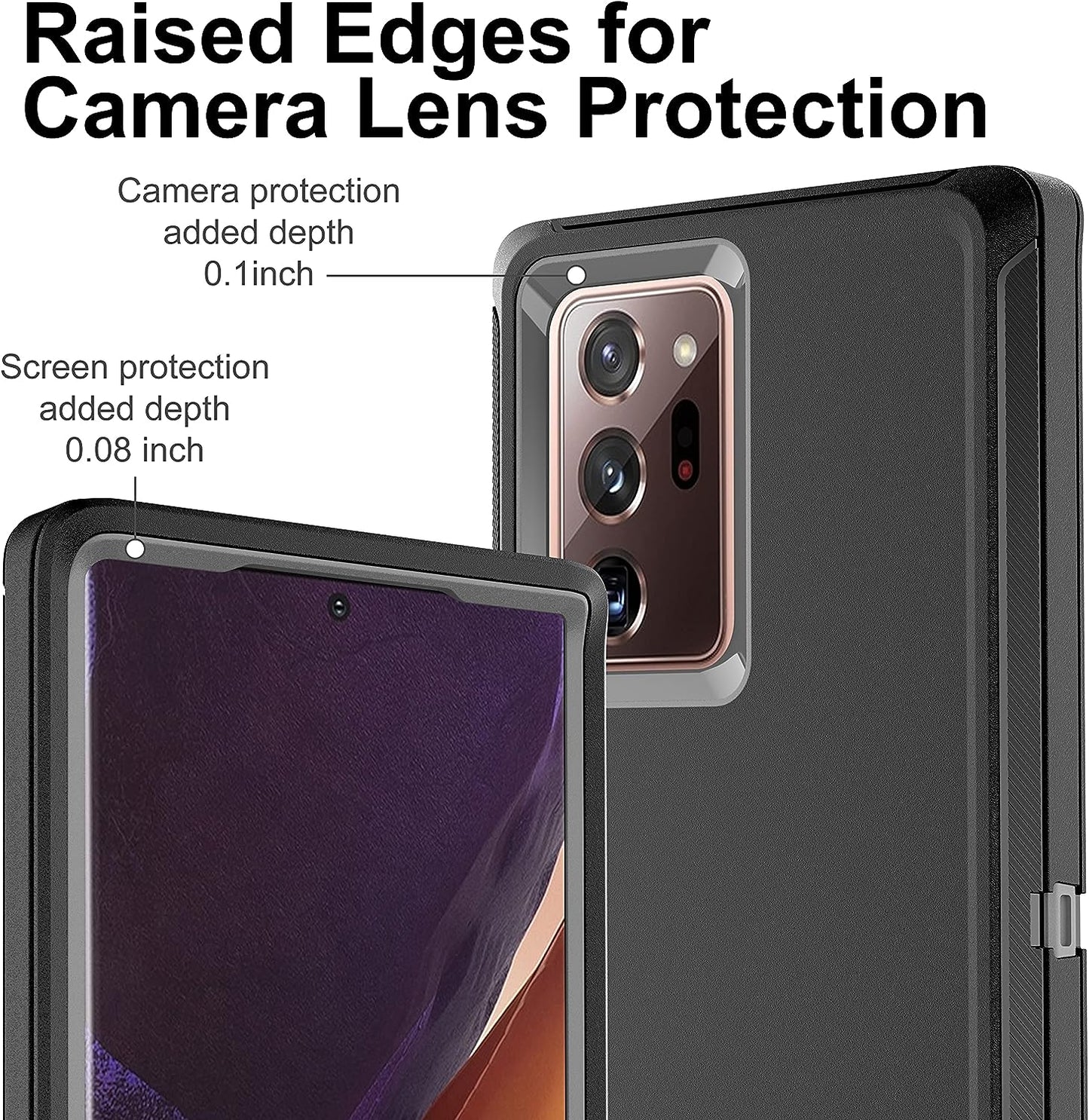 HONG-AMY for Note 20 Ultra Case, Galaxy Note 20 Ultra Case with Self Healing Flexible TPU Screen Protector [2 Pack], 3 in 1 Heavy Duty Protection Case for Samsung Note 20 Ultra 5G(Black/Grey)  HONG-AMY   