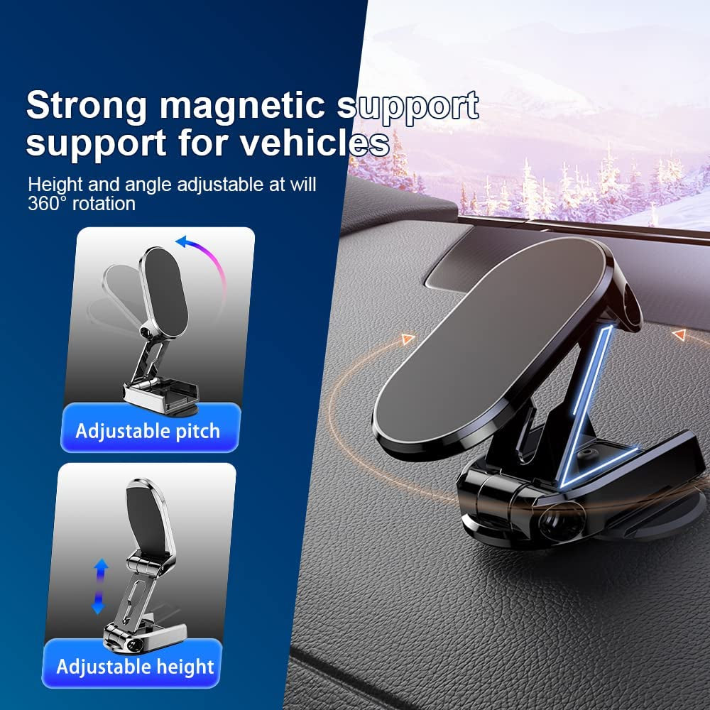 【 2-PACK】2023 New Alloy Folding Magnetic Car Phone Holder, Magnetic 360° Rotation Car Phone Holder, Universal Dashboard Car Phone Mount, Folding Magnetic Phone Holder for Car (Black+Silver)  FEIJIUKJ   