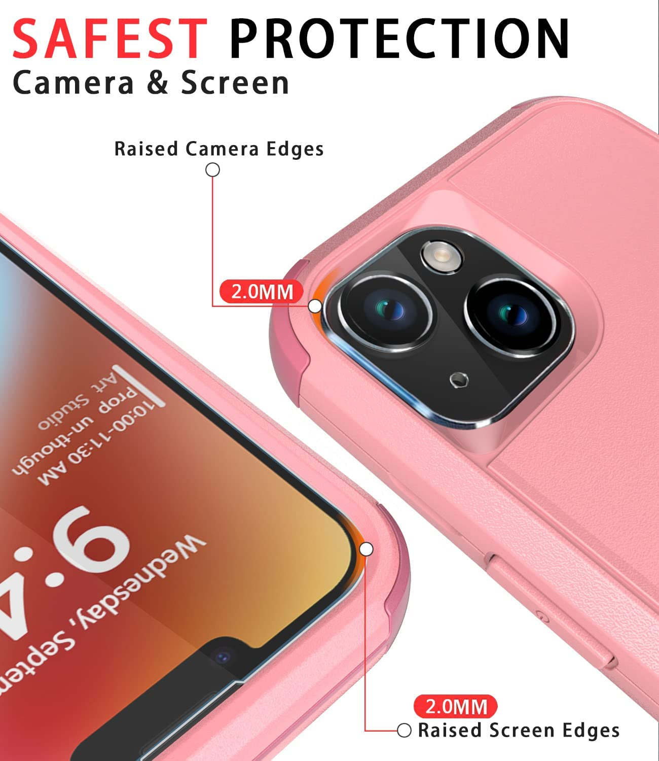 Diverbox for Iphone 14 Case [Shockproof] [Dropproof] [Tempered Glass Screen + Camera Lens Protector],Heavy Duty Protection Phone Case Cover for Apple Iphone 14 (Pink)  Diverbox   
