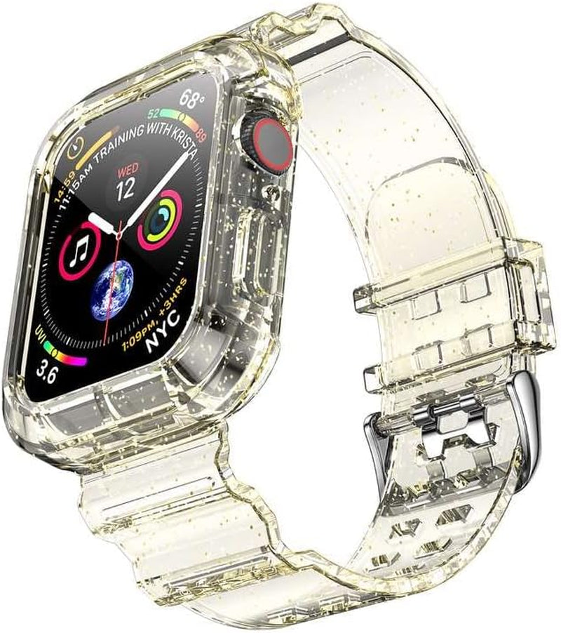 Clear Watch Band for Apple Watch 38Mm 40Mm 41Mm Transparent Crystal Bumper Case Band Compatible with Apple Watch Series 8 SE 7 6 5 4 3 2 1 (Black 38/40/41Mm)  NotoCity GlitterGold 42/44/45mm 