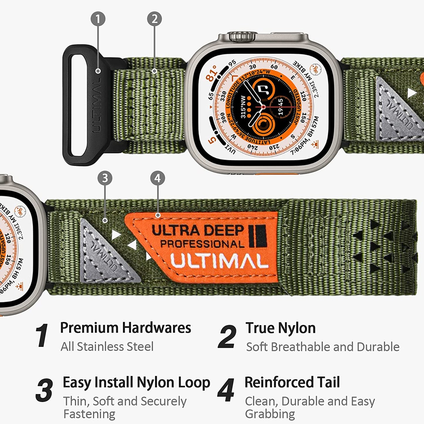 ULTIMAL Band Compatible with Apple Watch 49Mm 45Mm/44Mm/42Mm 41Mm/40Mm/38Mm, Tough Breathable Nylon Sports Strap, Hollow Out Design for Iwatch Series 8/7/6/5/4/Se/3/2/1/Ultra  ULTIMAL   