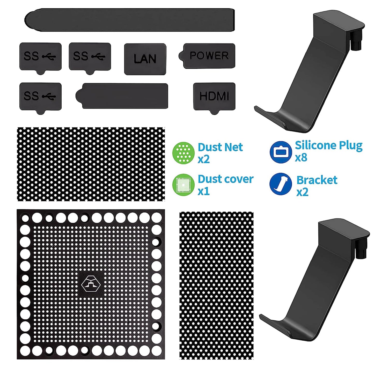 Dust Cover Set for Xbox Series X Console, Dust Filter Covers with 2 Controller Holder Hanger Stand and 8 Dust Plugs Compatible with Xbox Series X  CHIN FAI   
