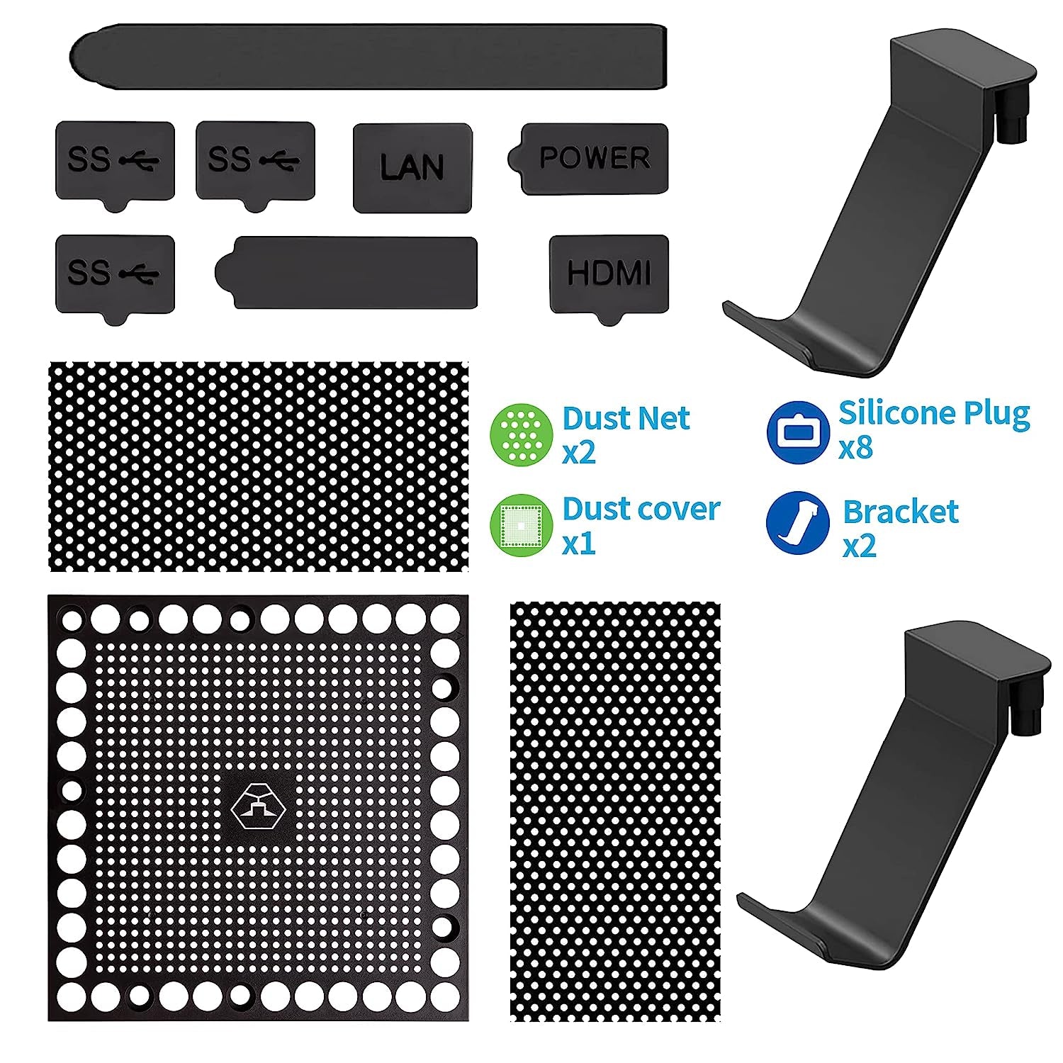 Dust Cover Set for Xbox Series X Console, Dust Filter Covers with 2 Controller Holder Hanger Stand and 8 Dust Plugs Compatible with Xbox Series X  CHIN FAI   