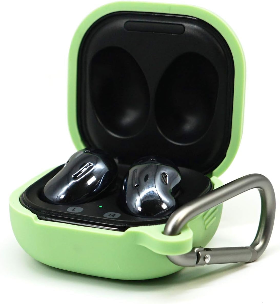 ZALUJMUS Silicone Case for Samsung Galaxy Buds Live, Anti-Break Anti-Lost & Shockproof Easy Carrying Protective Case Cover with Carabiner (Black)  ZALUJMUS Matcha Green  