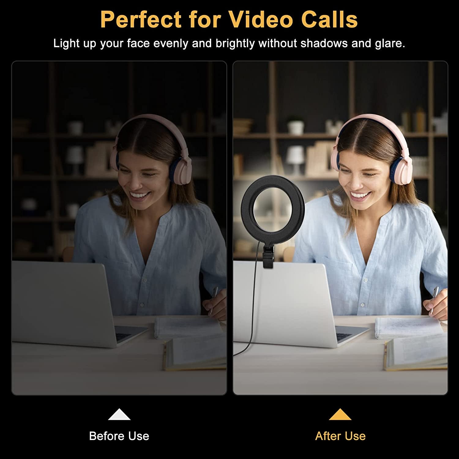 6.5" Ring Light for Computer Video Conference Lighting, Zoom Meetings. 29 Modes Dimmable Ringlight with Desk Tripod Stand and Clip. Laptop Webcam Light. Portable Selfie Light with RGB LED  Vlogging   