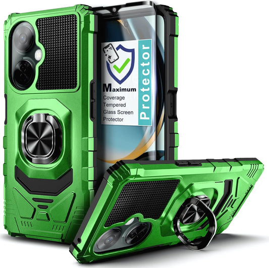 NZND Case for Oneplus Nord N30 5G / Nord CE 3 Lite 5G with Tempered Glass Screen Protector (Maximum Coverage), Full-Body Protective [Military-Grade], Magnetic Car Ring Holder Cover Case (Green)  NZND   
