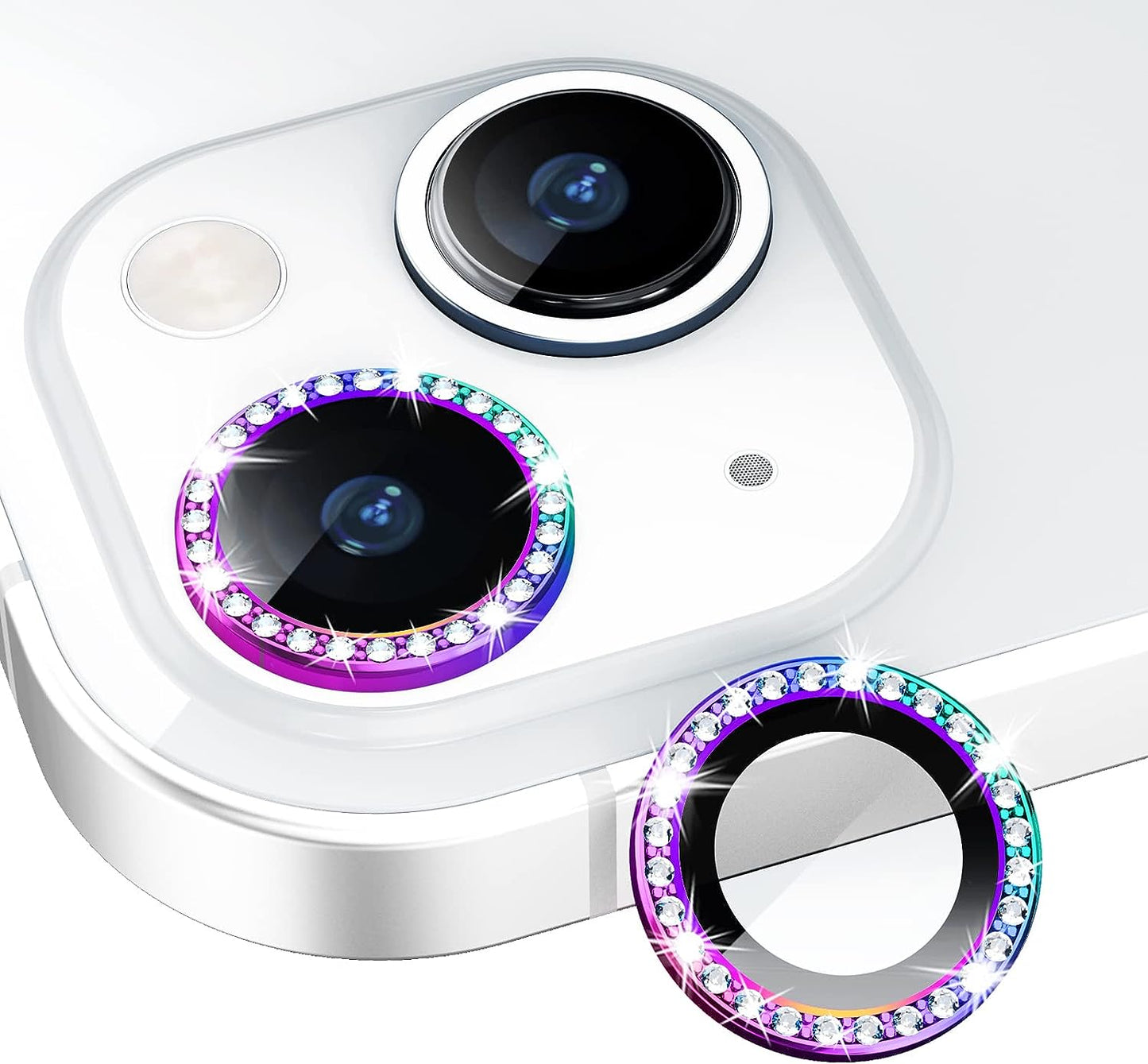 Xfilm Bling Diamond Camera Lens Protector for Iphone 13 / Iphone 13 Mini, HD Clear Tempered Glass Camera Lens Screen Protection Cover, Case Friendly, Scratch Proof (Diamond Pink)  Xfilm Diamond Multi-Coloured  