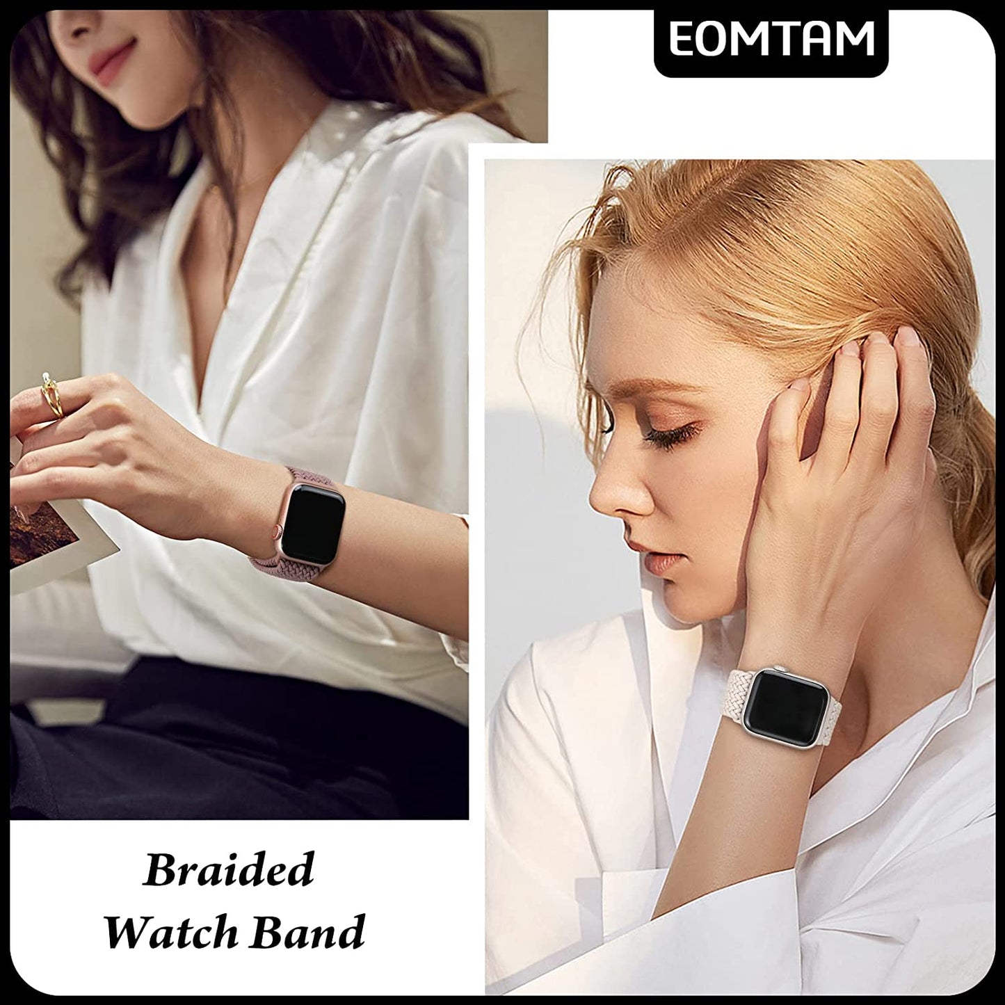 EOMTAM 5 Pack Braided Stretchy Adjustable Straps Compatible for Apple Watch Band 38Mm 40Mm 41Mm 42Mm 44Mm 45Mm 49Mm for Women Men ,Sport Elastic Nylon Cloth Wristbands for Iwatch Series Ultra 8 SE 7 6 5 4 3  EOMTAM   
