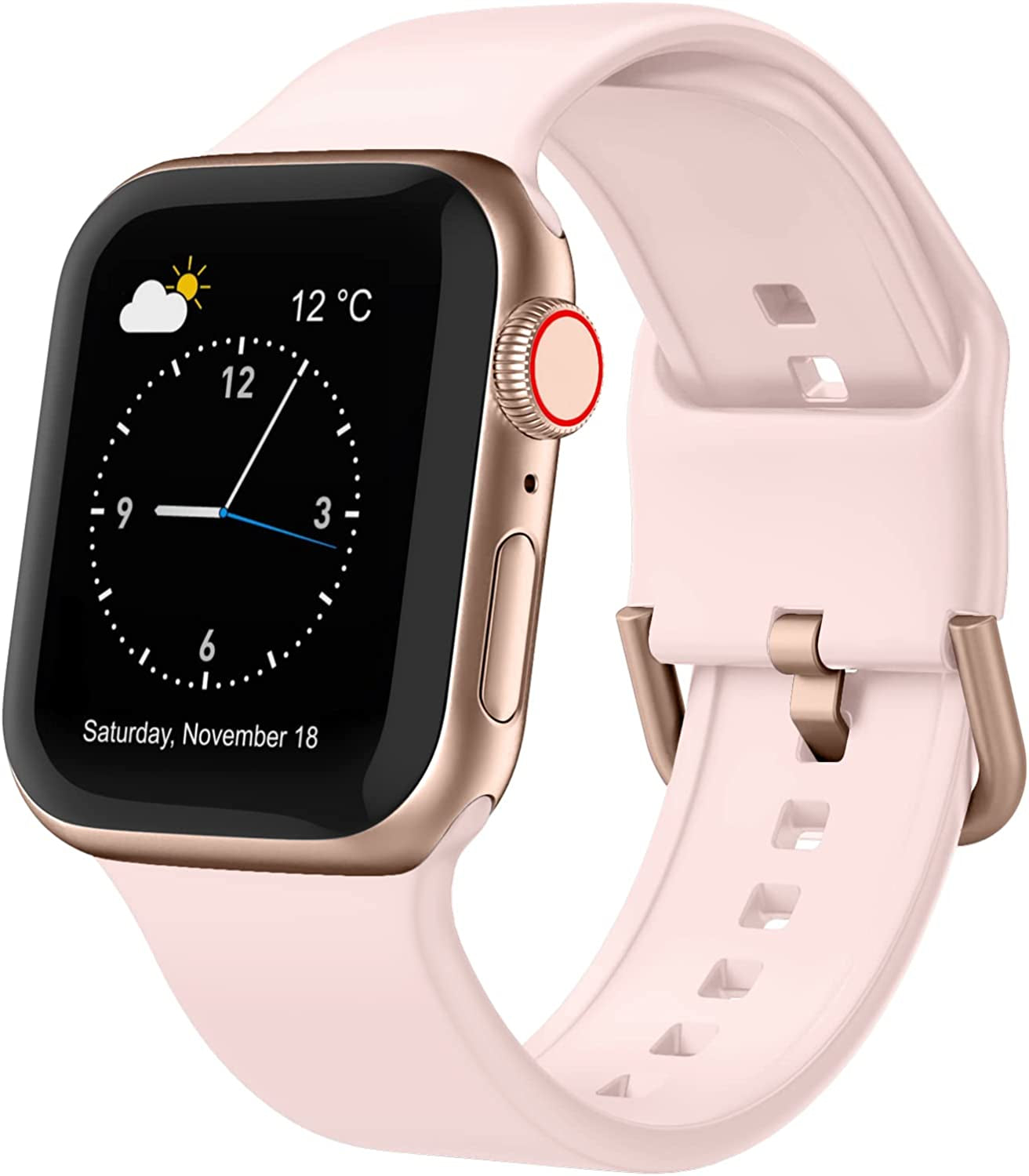 Sport Band Compatible with Apple Watch Bands 49Mm 45Mm 44Mm 42Mm 41Mm 40Mm 38Mm, Soft Silicone Wristbands Replacement Strap with Classic Clasp for Iwatch Series SE 8 7 6 5 4 3 2 1 Ultra for Women Men  Recoppa Pink Sand 42mm/44mm/45mm/49mm 
