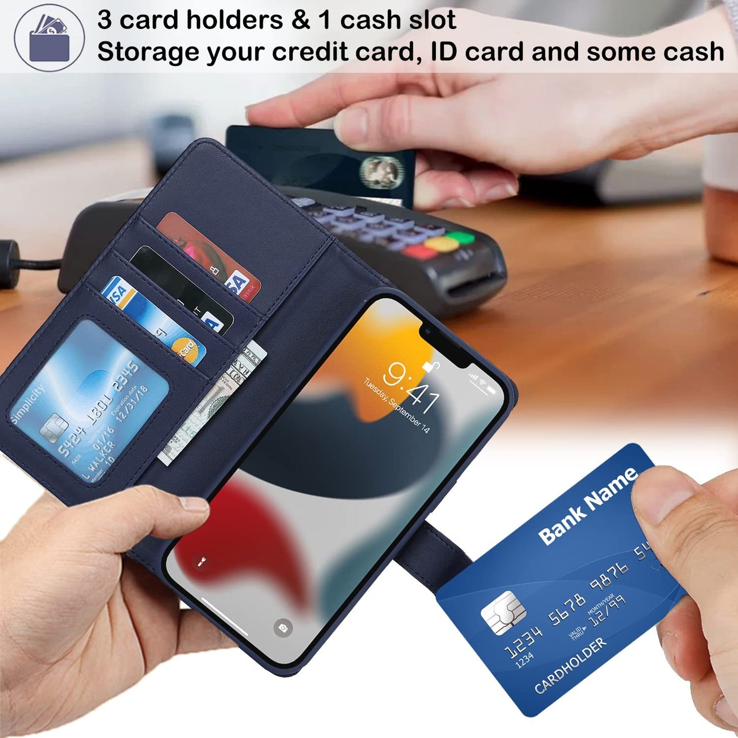 Ｈａｖａｙａ Iphone 13 Pro Max Wallet Case Magsafe,Iphone 12 Pro Max Wallet Case Detachable Magnetic,Iphone 13 Pro Max Phone Case Wallet with Card Holder for Women,Flip Magnetica Cover for Men-Blue  Ｈａｖａｙａ   