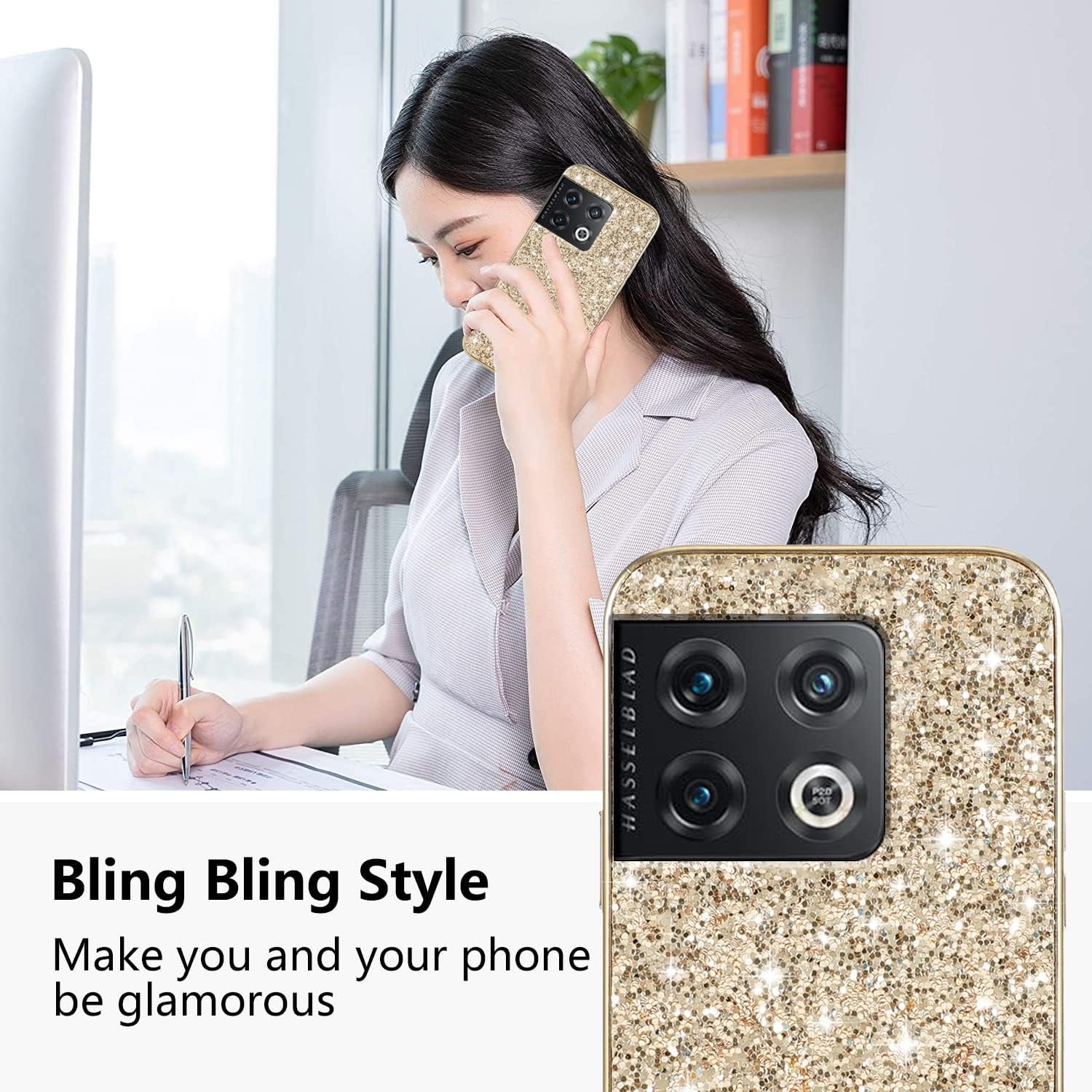 Jancyu Compatible with Oneplus 10 Pro Case, Shockproof Phone Cases for Oneplus 10 Pro Glitter Protective Cover for Women Cute Accessories (Gold)  Jancyu   