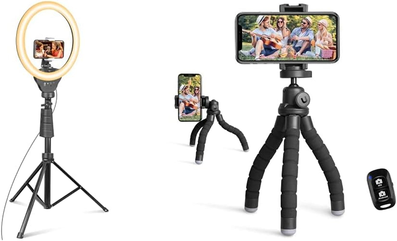 Ubeesize 12’’ Ring Light with Tripod & Phone Tripod, Portable and Flexible Tripod with Wireless Remote and Universal Clip, Cell Phone Tripod Stand for Video Recording (Black)  UBeesize   