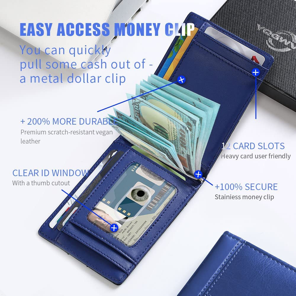 YQGWVFI Airtag Men'S Wallet with Money Clip, RFID Blocking, Slim and Minimalist Design, Holds up to 12 Cards, with Gift Box  Kaiman   