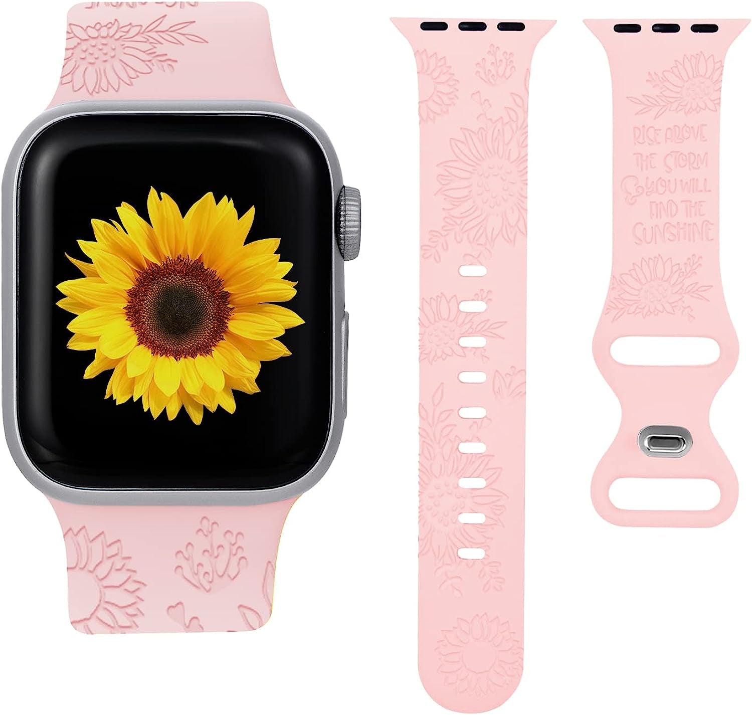 Compatible with Apple Watch Bands 38Mm 40Mm 41Mm 42Mm 44Mm 45Mm,Unique Flower Engraved Watch Band for Iwatch Series 7 6 5 4 3 2 1 SE Women Men  HZDK Light Pink 42mm/44mm/45mm 
