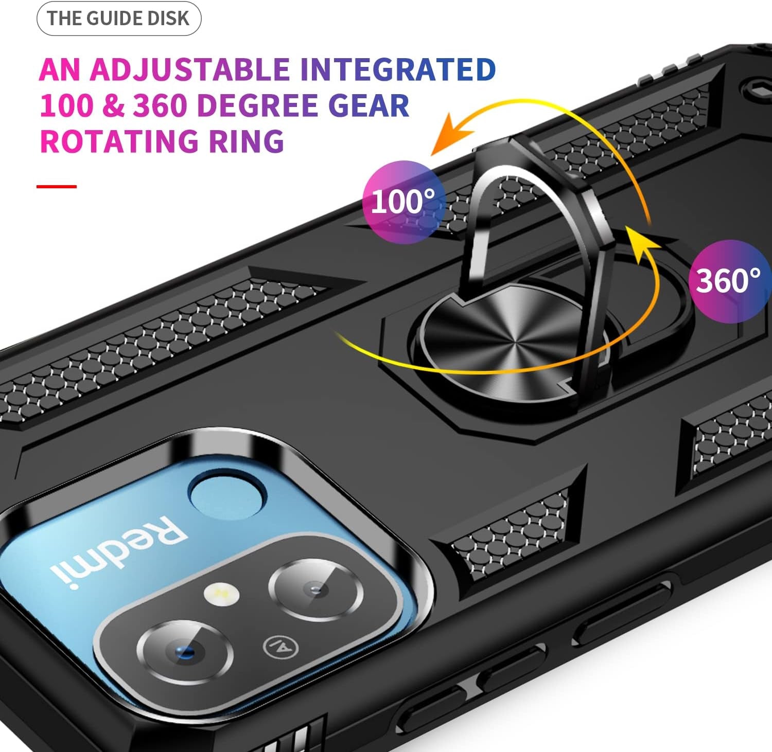 Anvzle for Xiaomi Redmi 12C /Redmi 11A Case with [2 Pack] Tempered Glass Screen Protector, Redmi 12C Case Heavy Duty Armor [Military-Grade] Protective，With Magnetic Ring Stand Phone Cover (Black)  Anvzle   