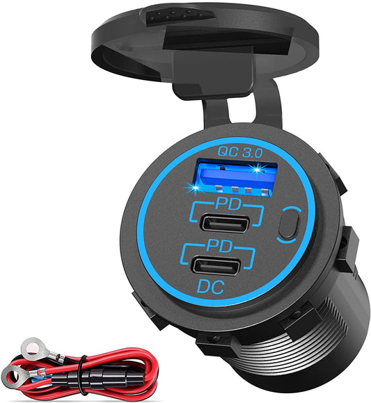 12V USB Outlet USB C Car Charger Socket – Newest 58W Lengthened RV USB Outlet 12V Socket Dual 20W PD3.0 USB-C and 18W QC3.0 Car USB Port with Button Power Switch for Car Boat Marine RV Motorcycle  Shenzhen GSG Technology Co.Ltd   