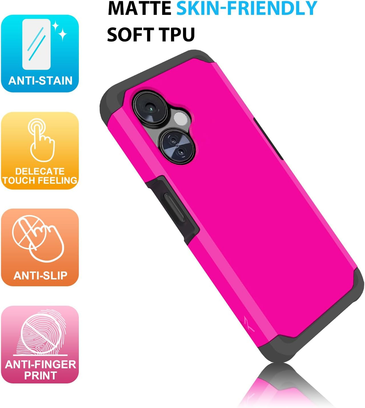 TJS Compatible for Oneplus Nord N30 5G Case, with Tempered Glass Screen Protector Dual Layer Hybrid (Magnetic Mount Friendly) Shockproof Drop Protection Impact Phone Case (Hot Pink)  TJS   