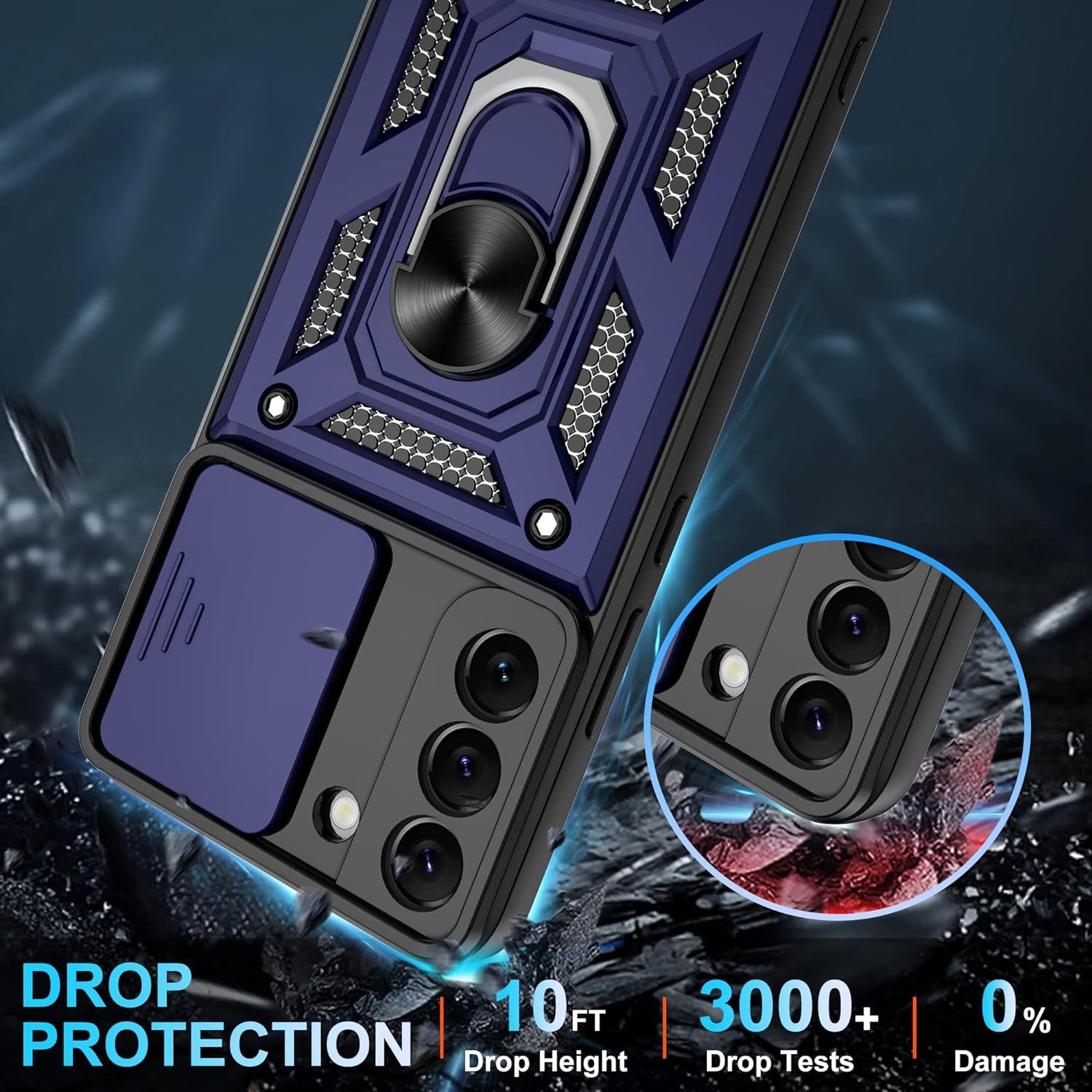 Gritup Galaxy S22 Case, Samsung Galaxy S22 Case with HD Screen Protector, [Military Grade] Shockproof Protection Case with 360° Magnetic Ring Holder Kickstand Phone Case for Samsung S22 (Blue-1)  Gritup   