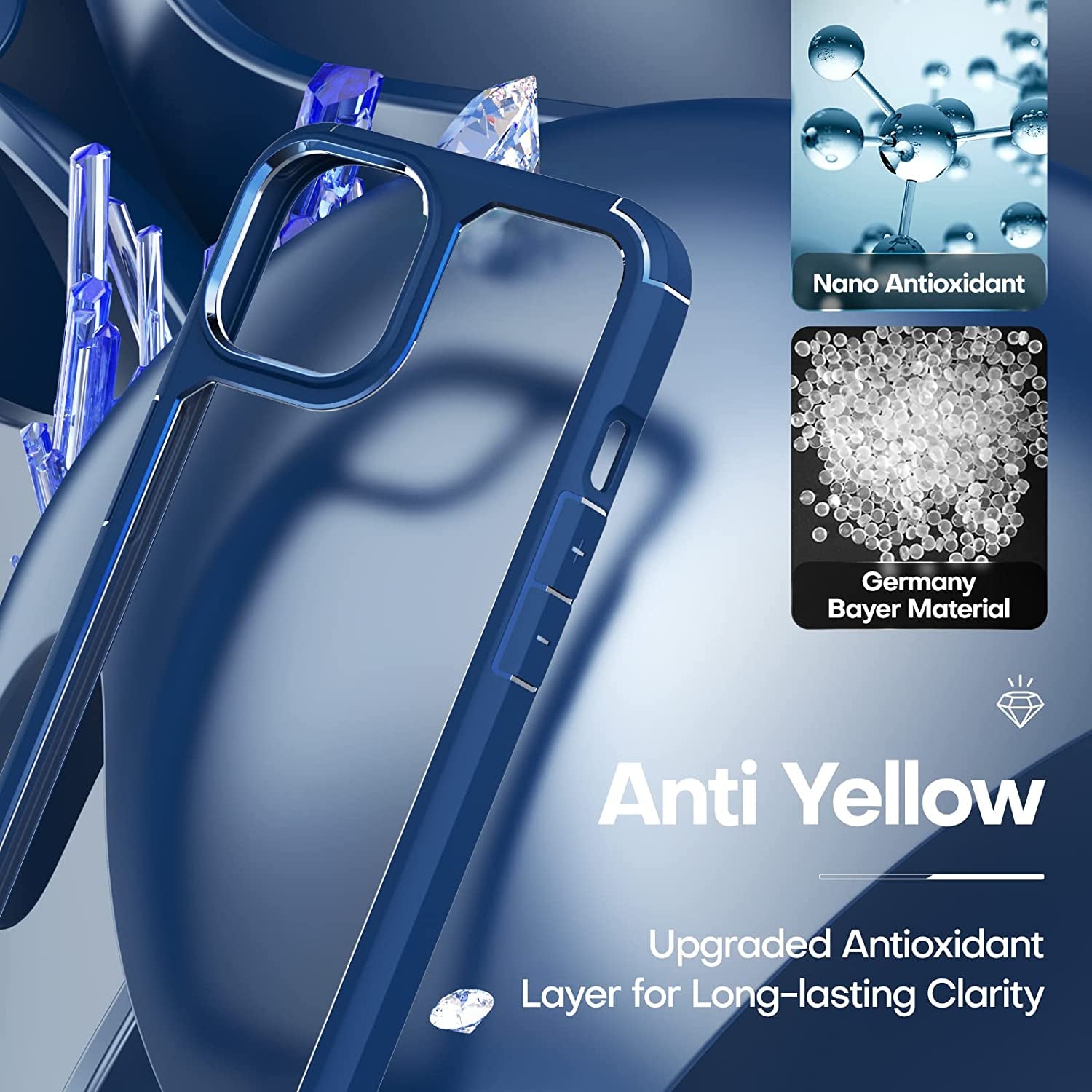 TAURI 5 in 1 Designed for Iphone 14 Case, [Not Yellowing] with 2 Screen Protector + 2 Camera Lens Protector [Military Drop Protection] Shockproof Slim Phone Case for Iphone 14 6.1 Inch-Blue  TAURI   