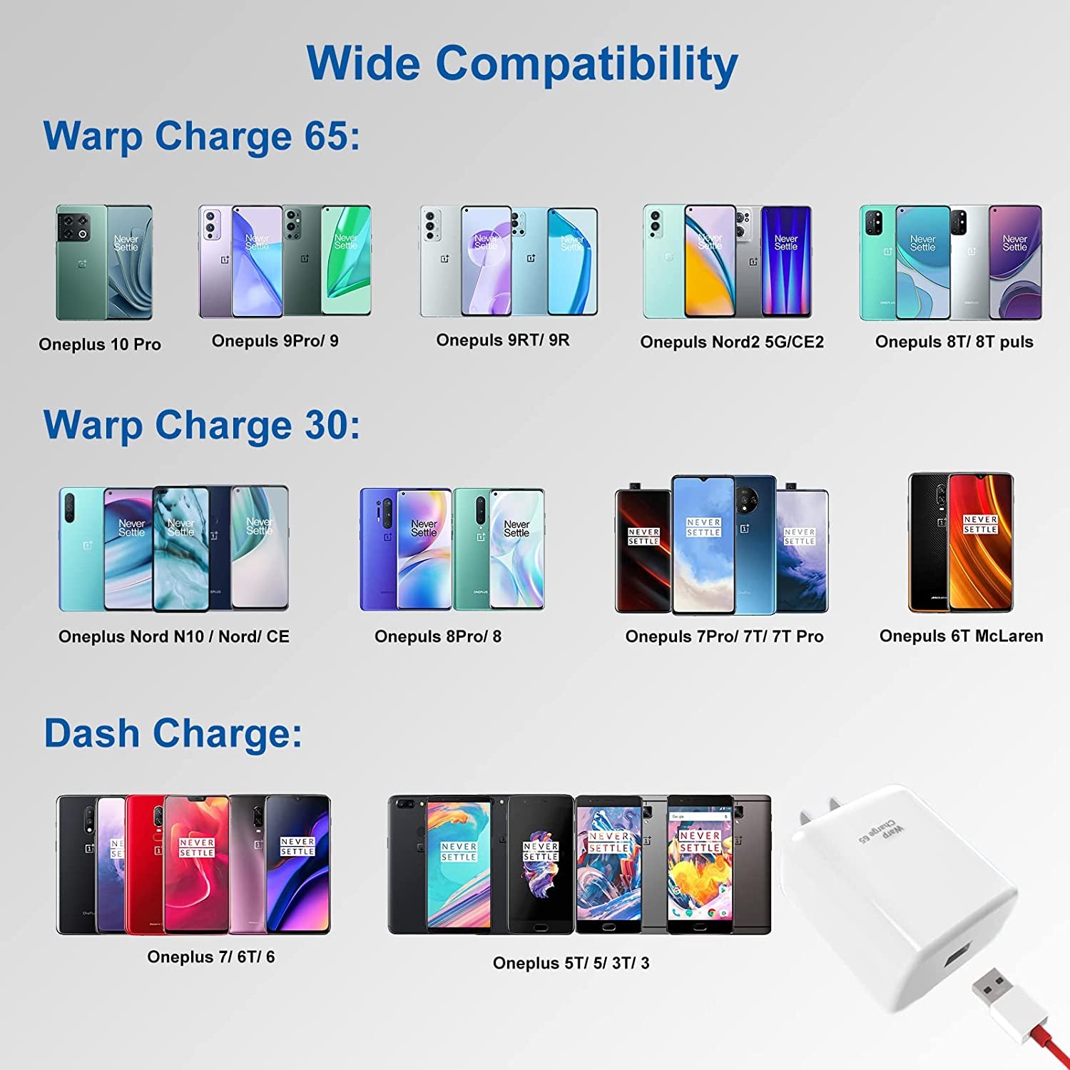 Warp Charger 65W for Oneplus 9R/9RT 5G/9/9 Pro, Oneplus Charger Warp Charge for Oneplus Nord 2 5G/8T/8T+ 5G,USB Wall Plug Block Replacement with Warp Charging USB a to C Cable（3.3Ft）  Shenzhen good-she technology Co., Ltd.   
