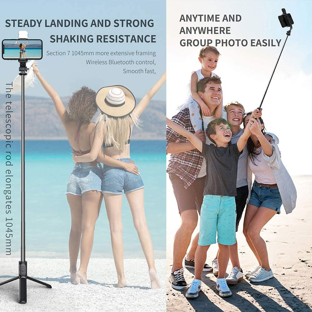 Enkarl Selfie Stick Tripod with Light, All in One Cell Phone Tripod, Cellphone Tripod with Wireless Remote and Phone Holder, Portable, Lightweight,Compatible with All Phones(Black)  Enkarl   