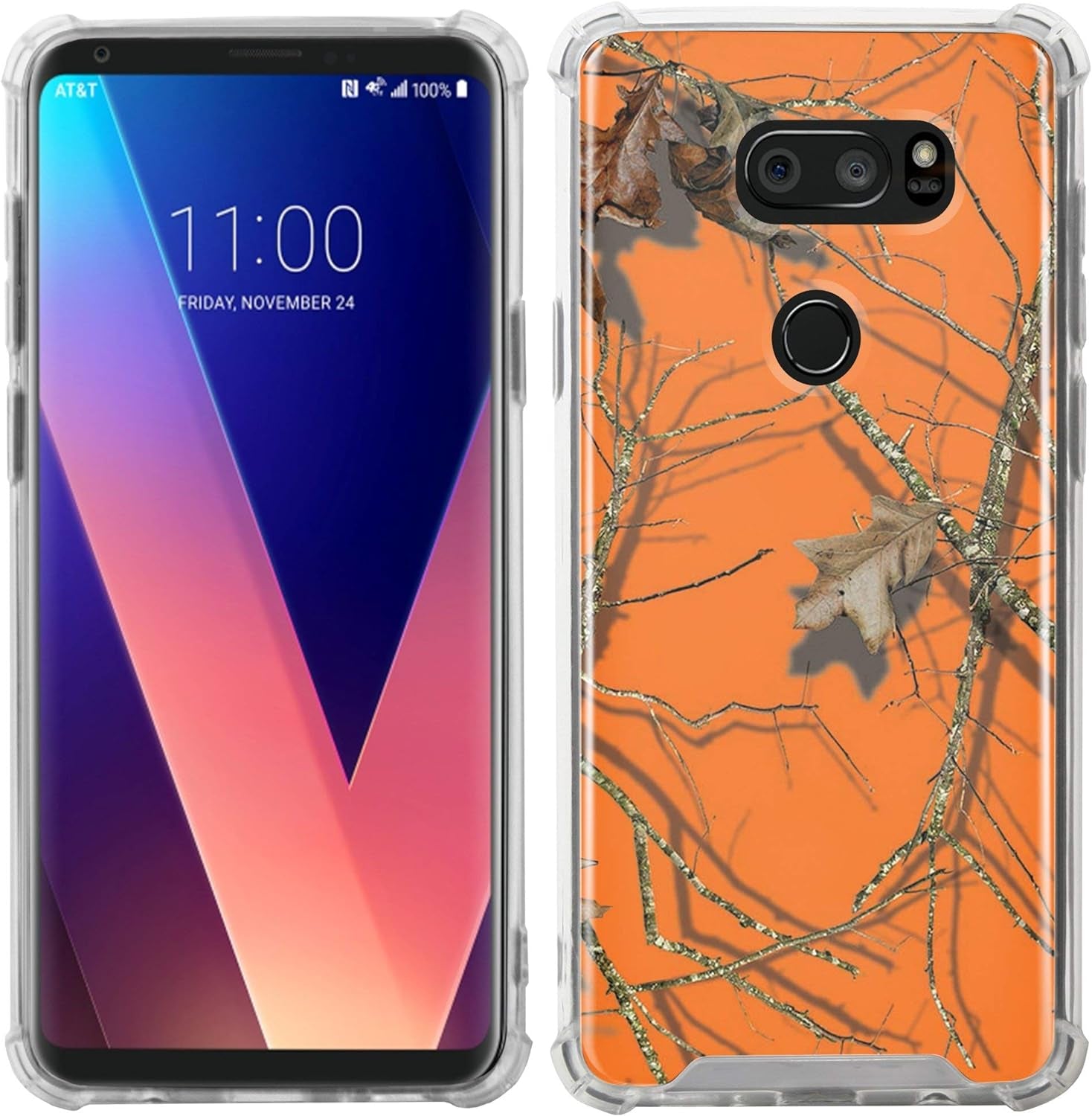 Casesondeck Orange Case Compatible with [LG V30 and LG V30S Thinq] Hunters Series Max Clarity Bumper, Hard Back Plate Soft TPU Edges for Max Protection (Orange Hunters Camo)  CasesonDeck   