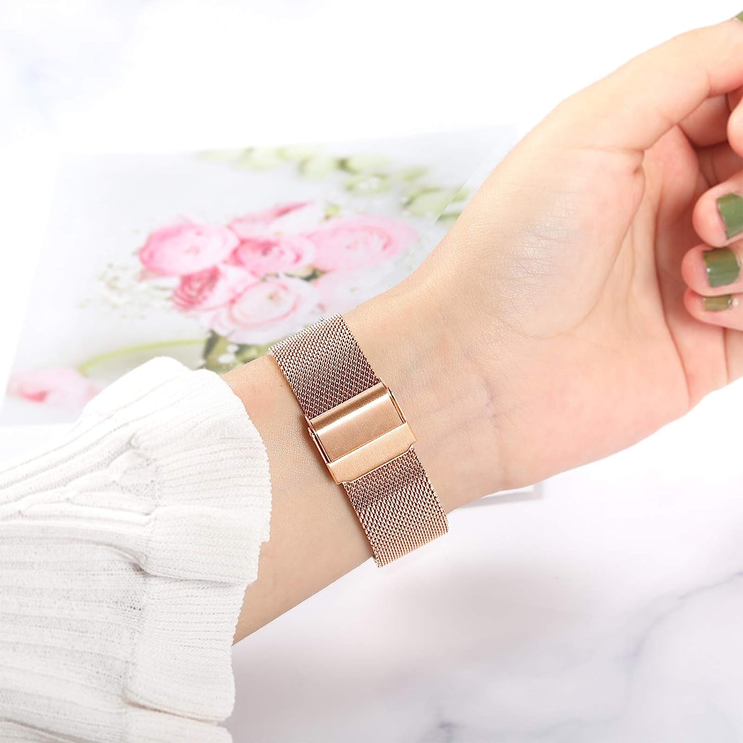 Trumirr Band for Garmin Venu / Venu Sq / Venu Sq 2 Smart Watch, Mesh Woven Stainless Steel Watchband Women Strap for Garmin Venu / Venu Sq / Sq Music Smartwatch  TRUMiRR   