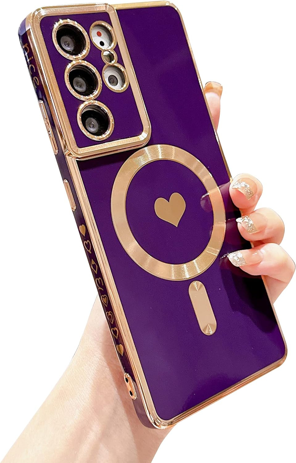 VANIPUFF Magnetic Phone Case for Samsung Galaxy S21 Ultra 5G [Compatible with Magsafe] Luxury Plating Cute Love Heart Soft Silicone Protective Shockproof Cover for Galaxy S21 Ultra 6.8” (Blue)  VANIPUFF\1 Purple  