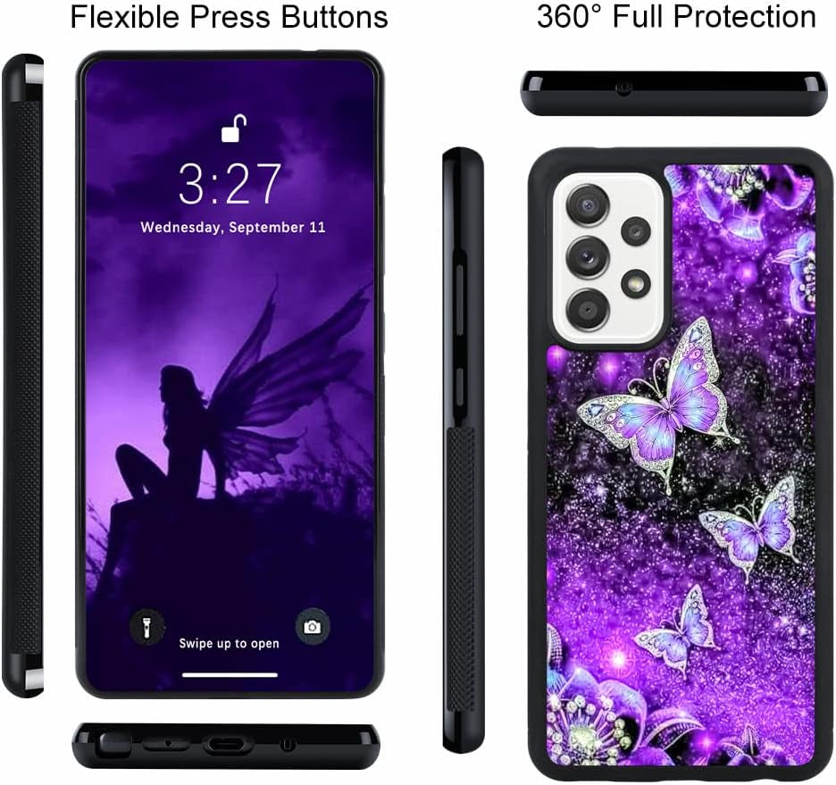 OOK Designs for Samsung Galaxy A53 Case Glitter Purple Butterfly Nebula Space Design Hard Pc+Soft TPU Bumper Anti-Slip Ultra Thin Cover Protective Shockproof Case for Galaxy A53  OOK   
