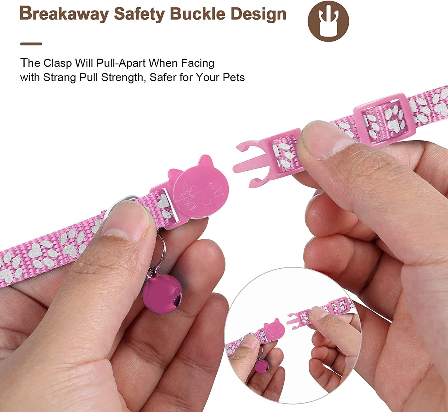 Airtag Cat Collar with Breakaway Bell, Reflective Paw Pattern Strap with Air Tag Case for Cat Kitten and Extra Small Dog (Pink Reflective Paw)  Kuaguozhe US   