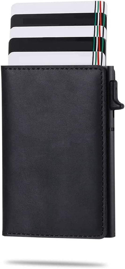 Apple Airtag Wallet Card Holder Slim Design Minimalist RFID Protection | Premium Genuine Leather | Carbon Fiber | Protective Case Wallet for Apple Airtag (Leather, Black)  Generic   