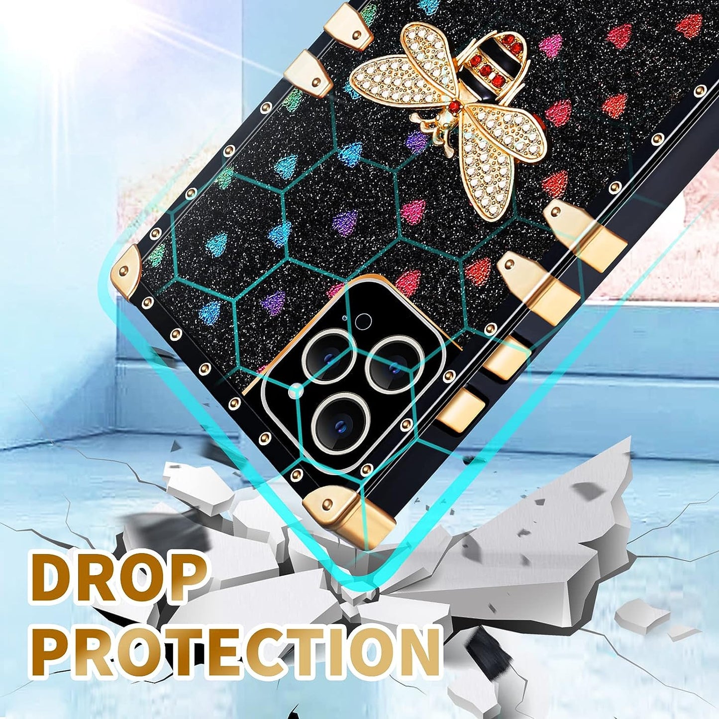 Loheckle for Square Iphone 14 Pro Max Case, Designer Retro Luxury Cases for Women with Ring Stand Holder and Lanyard, Stylish Bee Cute Cover for Iphone 14 Pro Max 6.7 Inch  Loheckle   