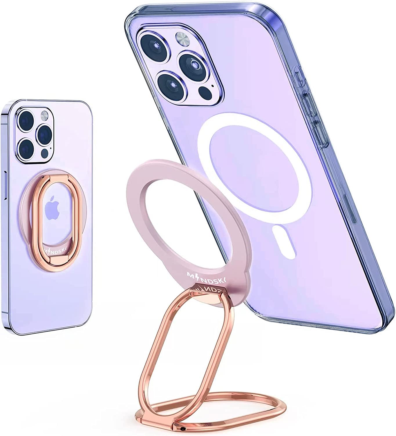 Mindsky Magnetic Phone Ring Holder for Iphone 14 13 12 Magsafe Accessories Adjustable Finger Phone Ring Grip【Removable When Wireless Charging】  Mindsky Rosegold Pink  