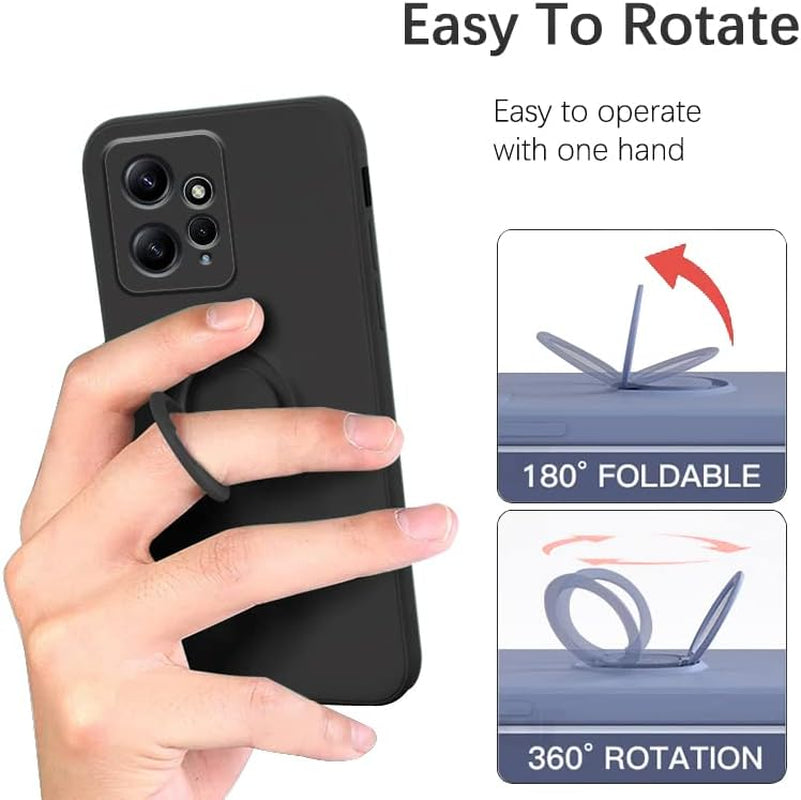 Wousunly Compatible with Redmi Note 12 4G Case with Ring Kickstand Green, Xiaomi Redmi Note 12 4G Phone Case Silicone Liquid with Soft Microfiber Lining Slim Shockproof Protective Cover (Black)  Wousunly   