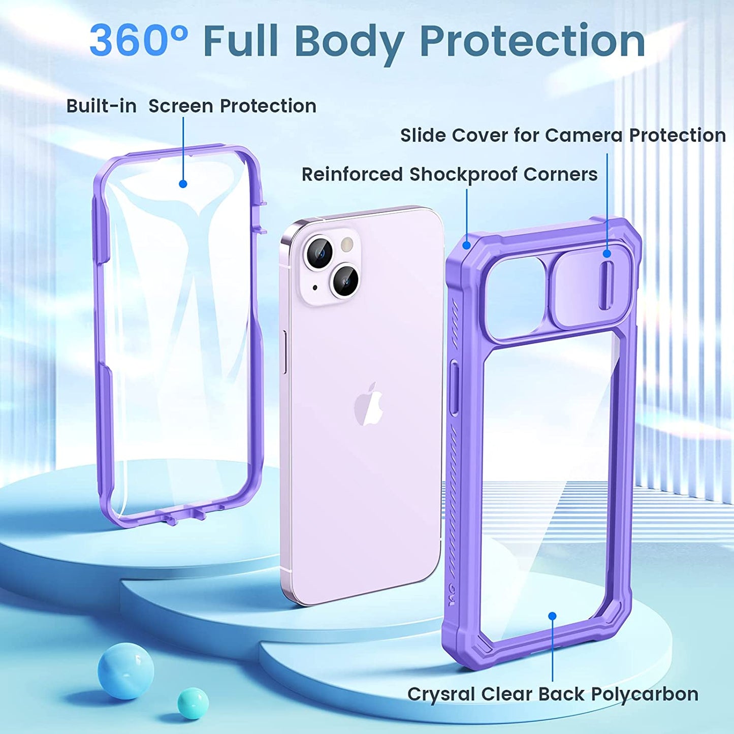 Ruky for Iphone 14 plus Case with Slide Camera Cover, Iphone 14 plus Case [Built-In Screen Protector], Full Body Case Heavy Duty Protection Shockproof Cover Girls Women for Iphone 14 plus 6.7", Purple  Ruky   