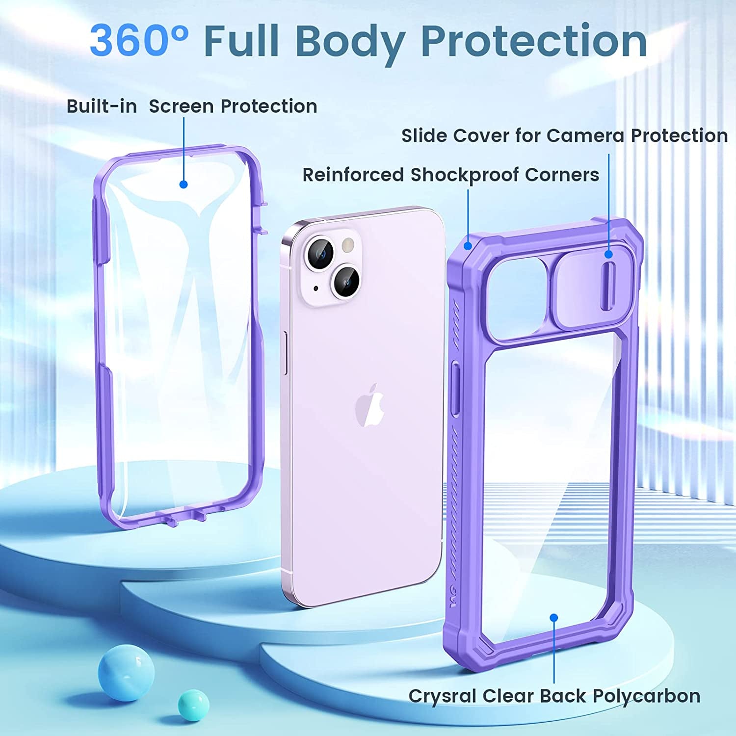 Ruky for Iphone 14 plus Case with Slide Camera Cover, Iphone 14 plus Case [Built-In Screen Protector], Full Body Case Heavy Duty Protection Shockproof Cover Girls Women for Iphone 14 plus 6.7", Purple  Ruky   