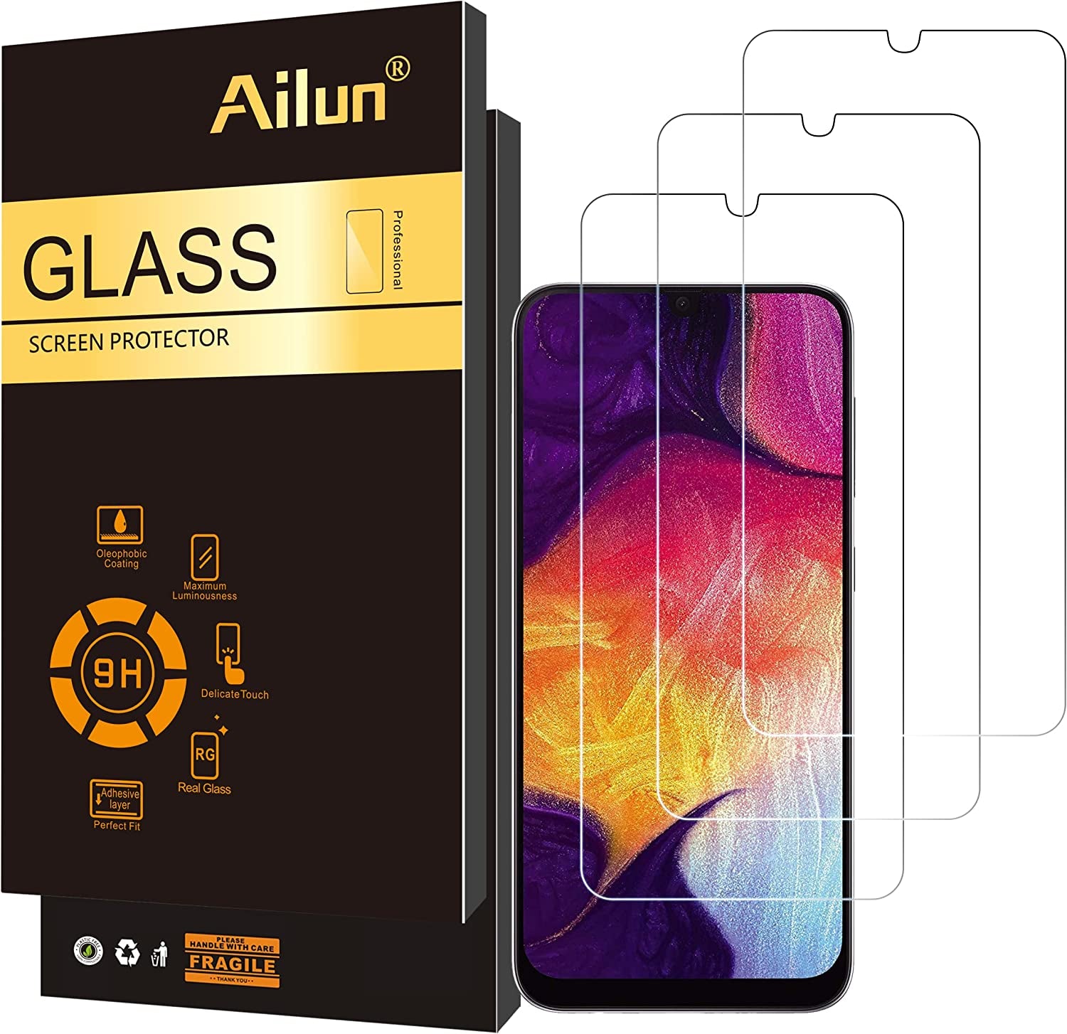 Ailun Screen Protector for Samsung Galaxy A50,A30,A50S,A30S,A40,M30,M31 Tempered Glass Screen Protector 3Pack 9H Hardness 2.5D Edge,Case Friendly  siania   