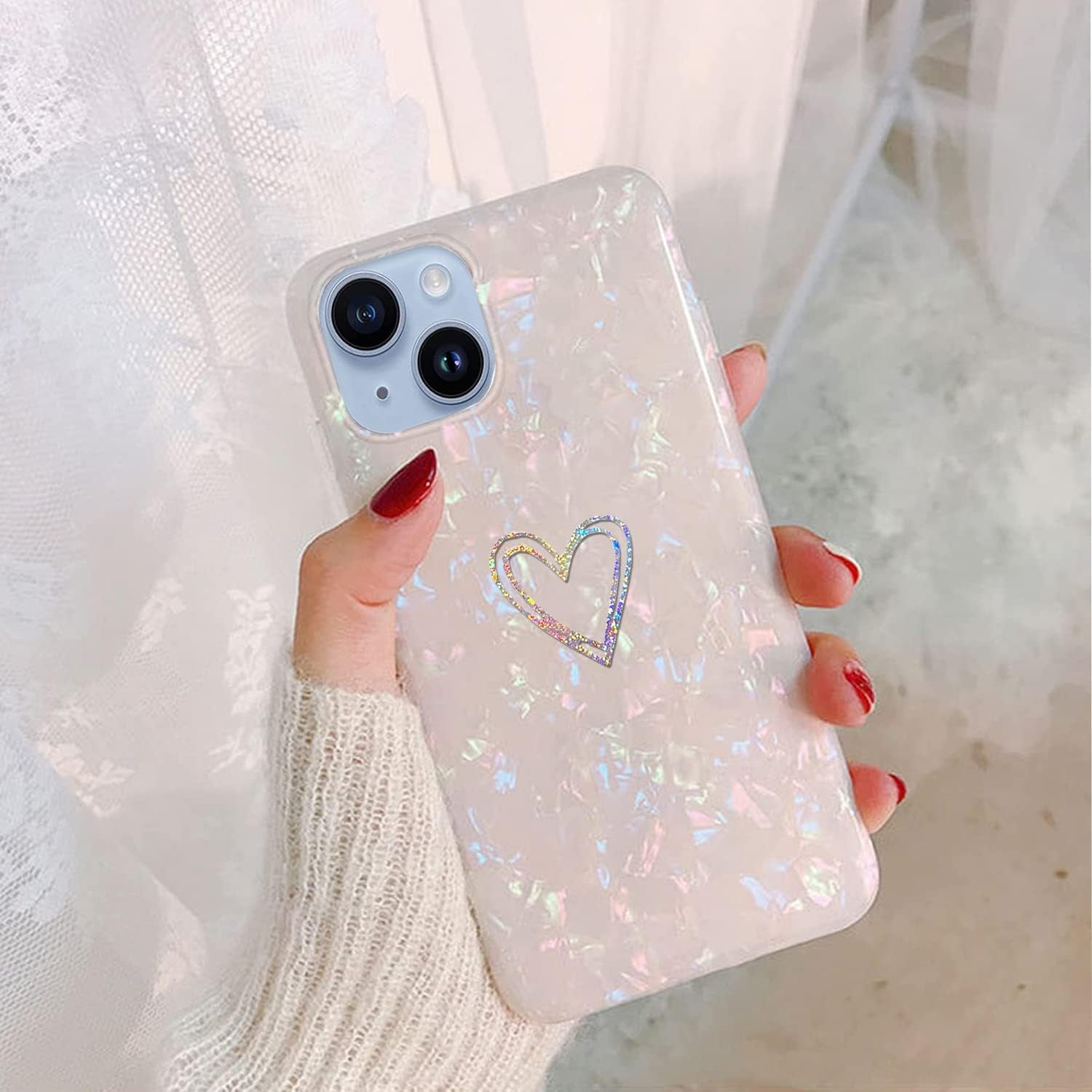 J.West Compatible with Iphone 14 plus Phone Case 6.7",Luxury Bling Soft Cover for Women Girl Cute Laser Glitter Love-Heart Plating Clear Back Cover Protection Bumper Silicone Shockproof Phone Case  J.west   